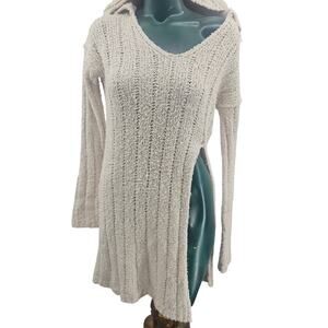 Free People Seascape Cotton Hooded Sweater Slit Cream Beige Oversize Boho XS